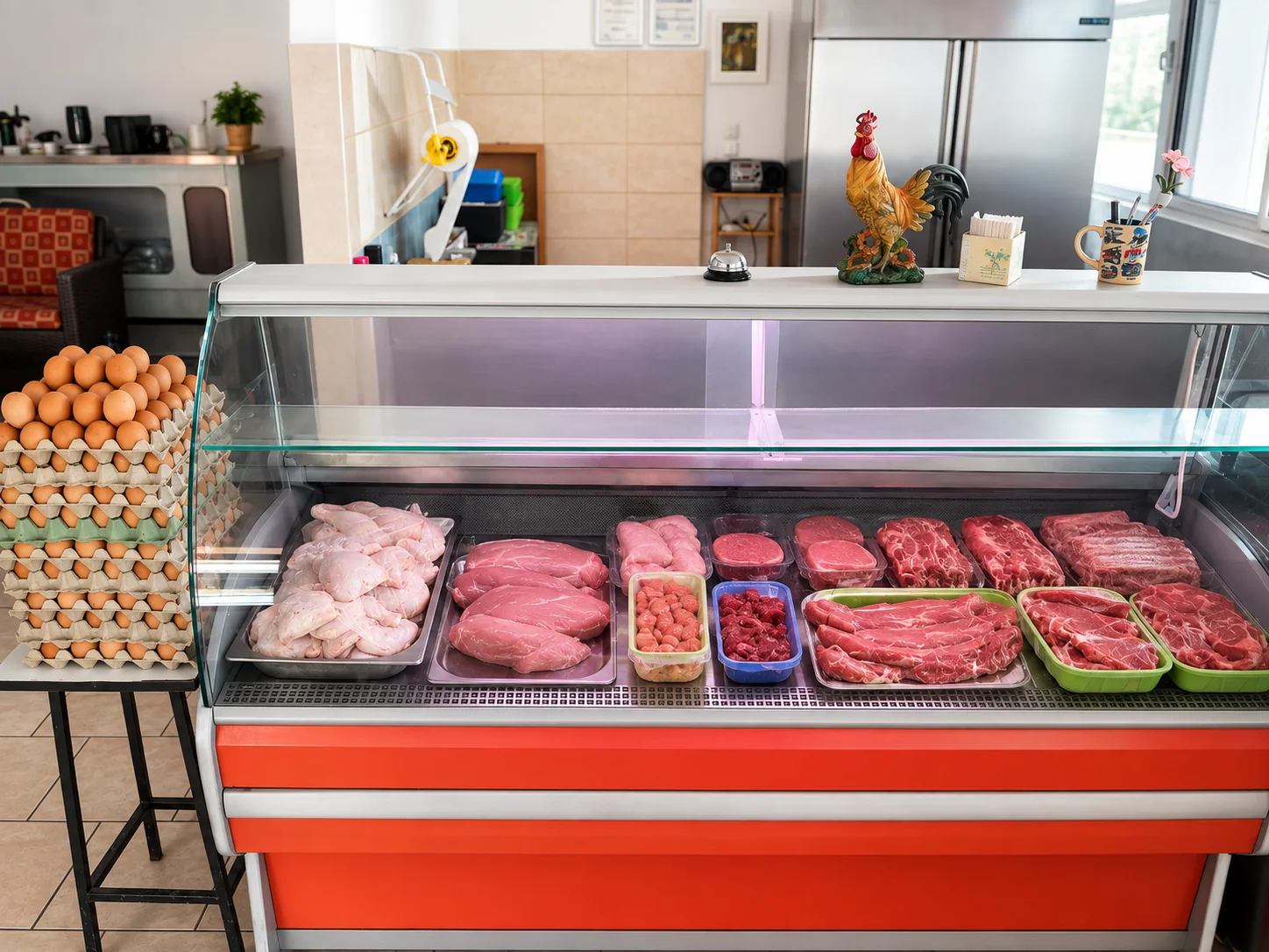 Ο πάγκος με φρέσκα κρέατα στο Kapagiannidis Butcher